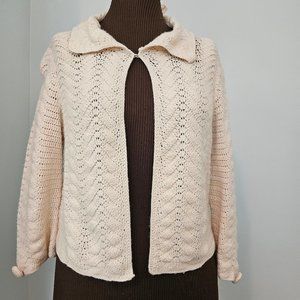 Ann Taylor 'Retro' Sweater, Ivory, Crochet Covered Buttons on Sleeve, Size M